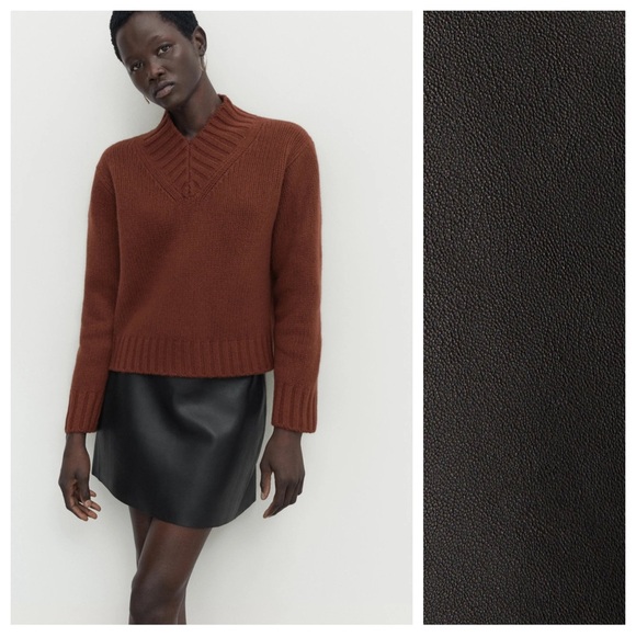 NWT. Massimo Dutti Leather Black Mini Skirt. Size L. - Picture 2 of 12